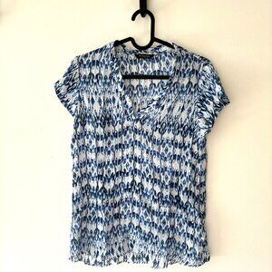 Massimo Dutti Blue and White Patterned Blouse, Size 6